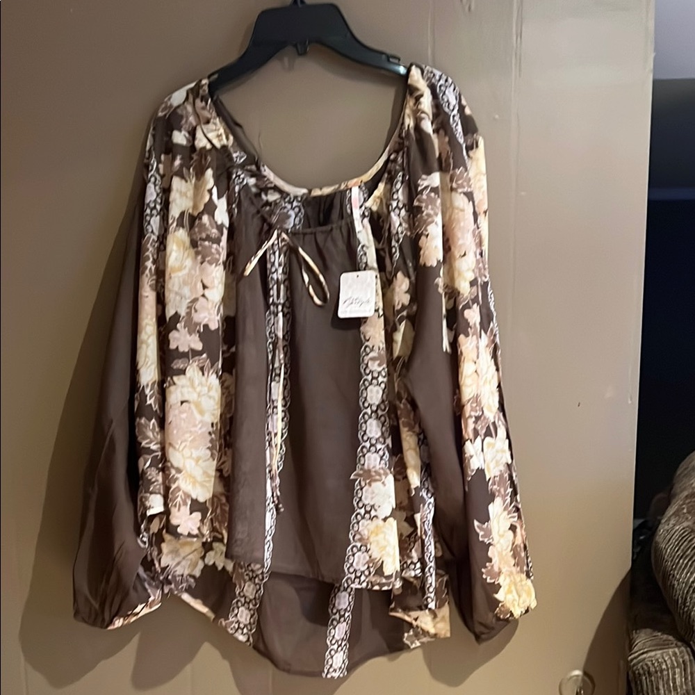 Free People Elena Floral Print Top in Cocoa Brown Combo. Sz S. NWT